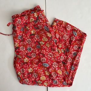 Loft Red Floral Pants with Elastic Waist and Draw String